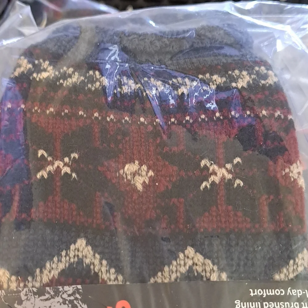 Men's MUK LUKS Heat Retainers Solid Thermal Socks, Navy Crimson Fairisle, OSFM